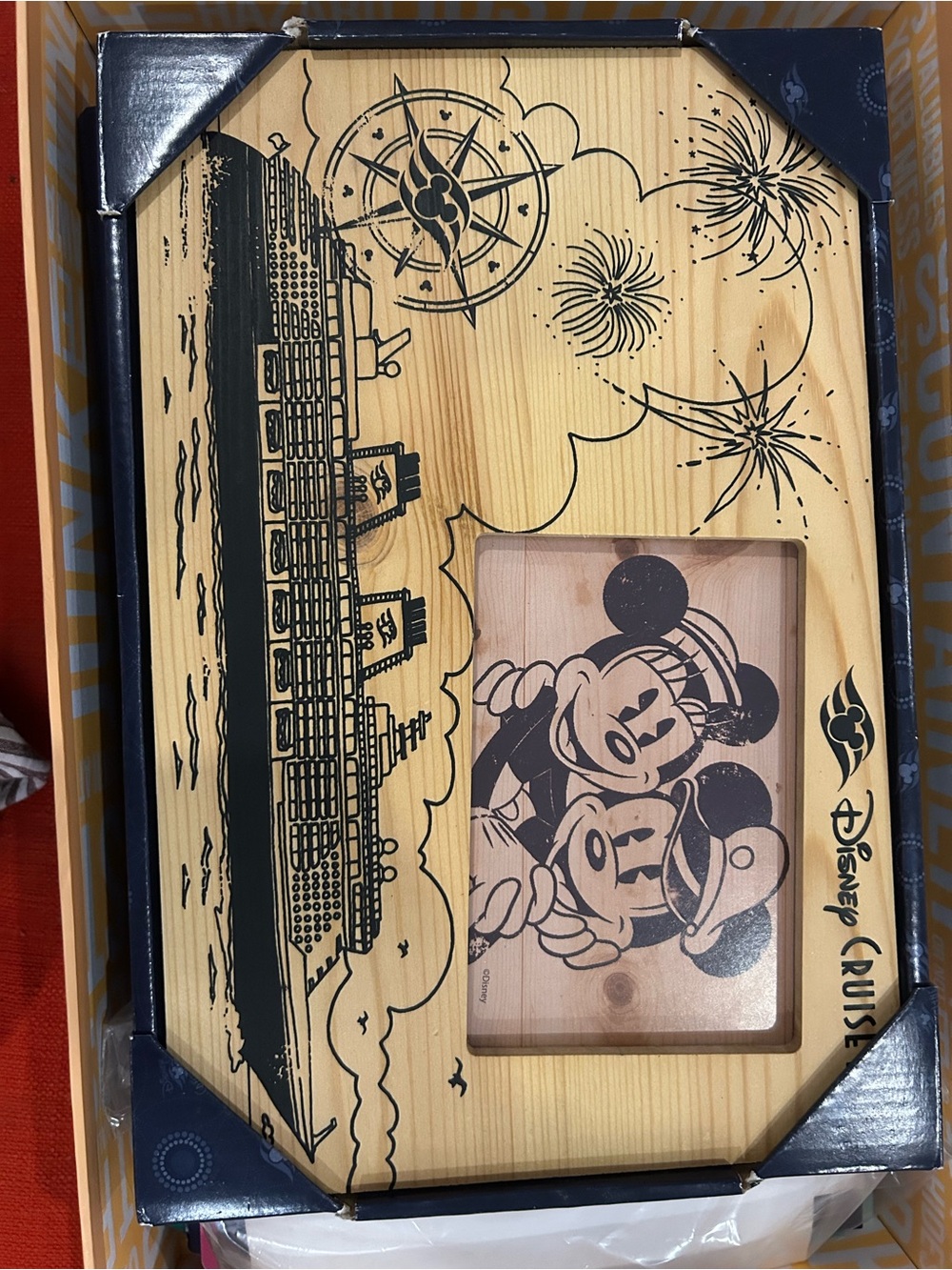 Disney Wood Photo Frame with Navy Cruise Ship & Mickey Art